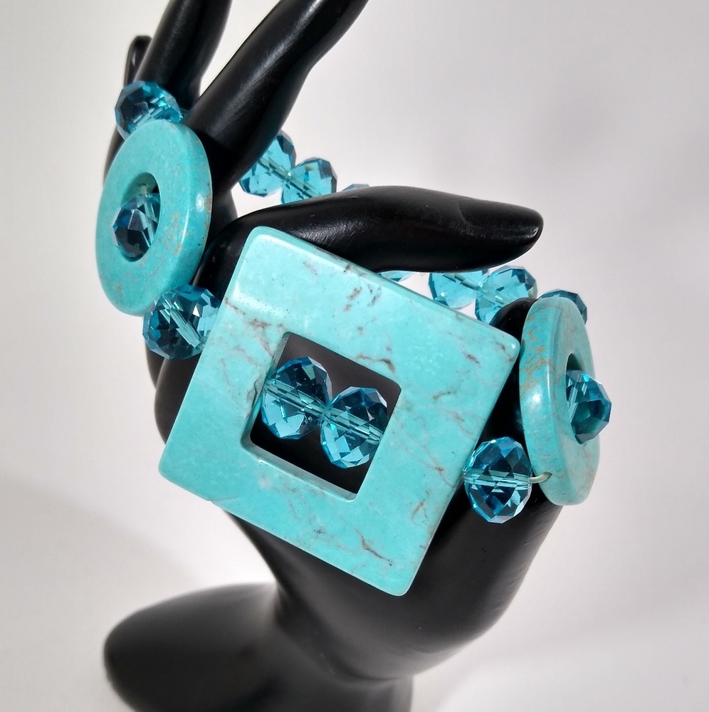 Bracelet Blue Marble Look Beaded Bracelet
